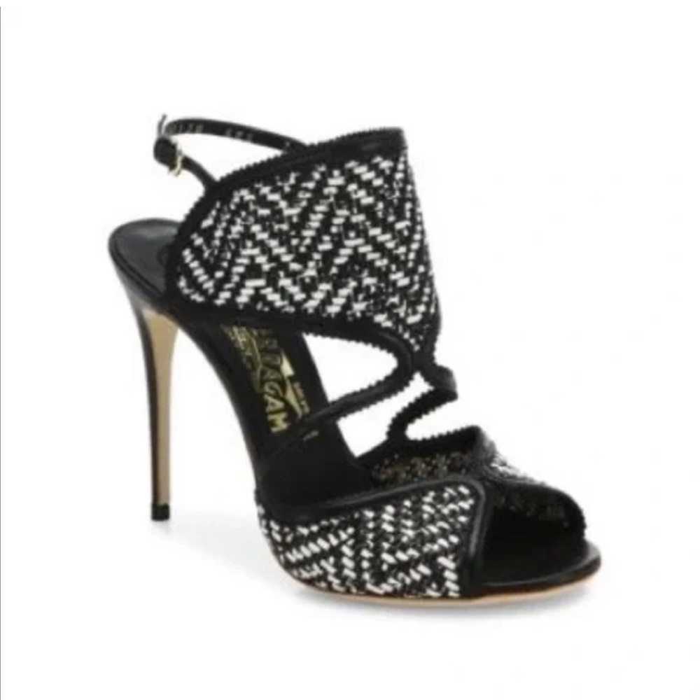 Salvatore Ferragamo Black and White "Elisea Twist" Sandals, 7